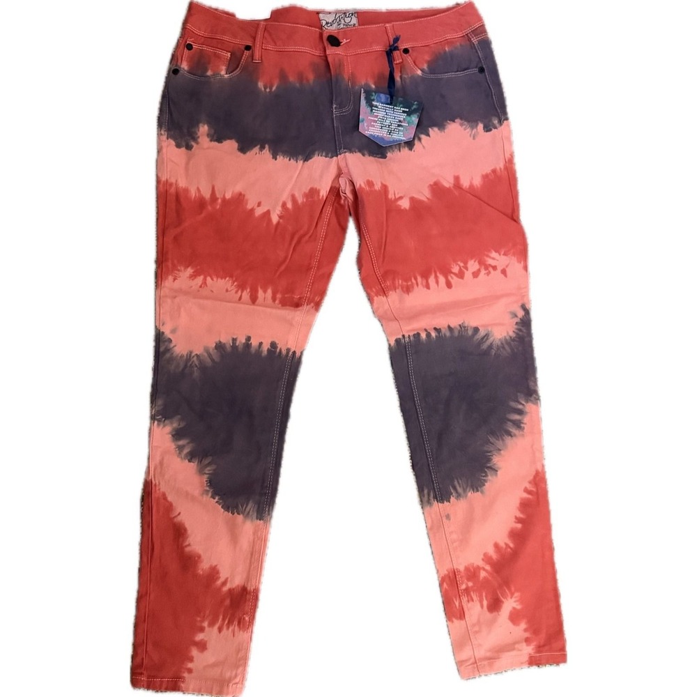 Revolution by Revolt Womens Skinny Jeans Tie Dye Coral Orange Grey Size 13 NWT